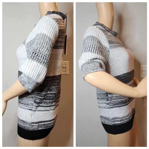 NWT Halogen Faux Cashmere Grey Stripe Puff Sleeve Sweater Size Medium - Picture 12 of 15